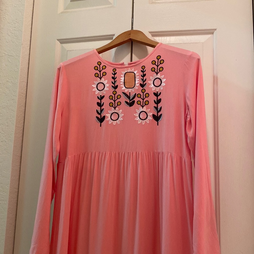 Coral Pink Embroidered Maxi Dress